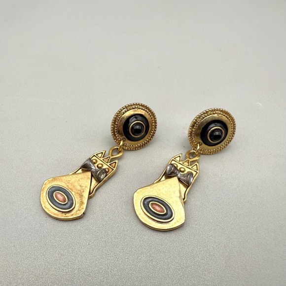 Jewelmint Earrings Gold Tone Brutalist Modernist Dangles 2.25 Inch Pierced Ear - Picture 10 of 14